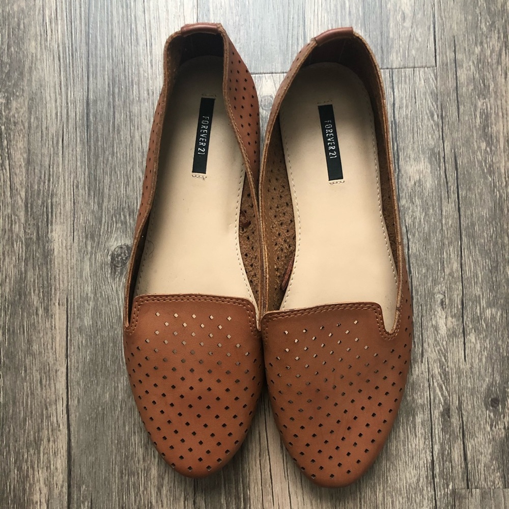 Cognac Perforated Loafer Flats